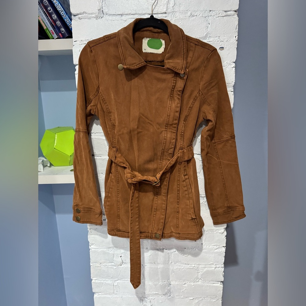 Anthropologie Everyday Moto Jacket Womens Small Cognac Asymmetrical Zip Belt - Picture 2 of 6